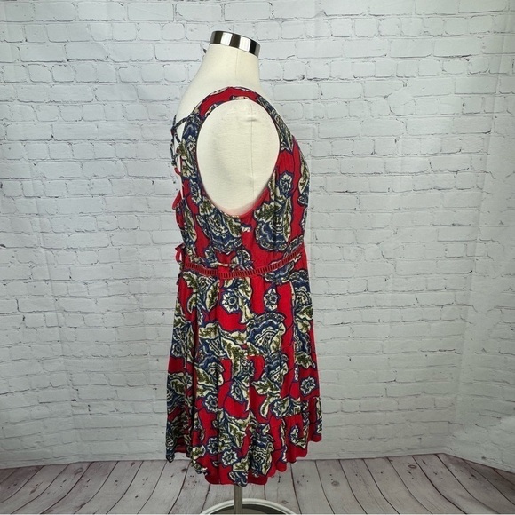 Maurices Dress Red Floral Skater Lined Crinkle Fabric Tie Back Sleeveless Large - Picture 5 of 11
